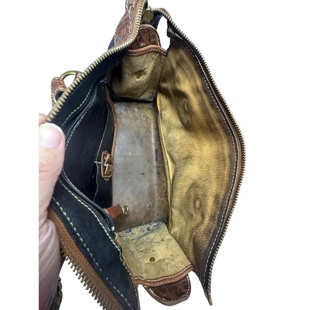 Brahmin Satchel Handbag Brown Croc Embossed Leather Classic